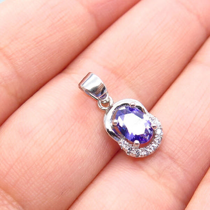 925 Sterling Silver White & Amethyst-Tone C Z Pendant