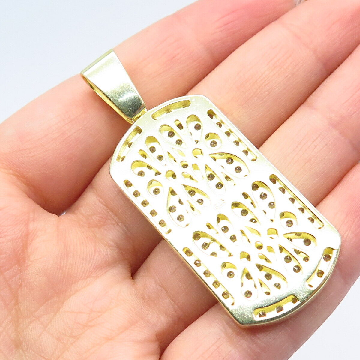 925 Sterling Silver Gold Plated Pave C Z Pendant