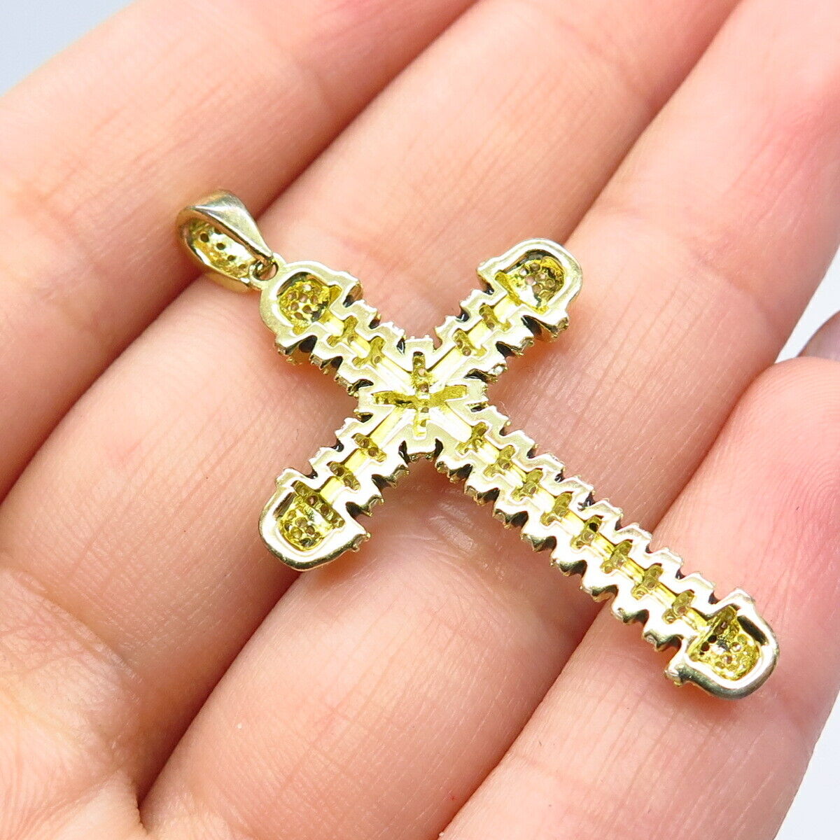 925 Sterling Silver Gold Plated C Z & Enamel Cross Pendant