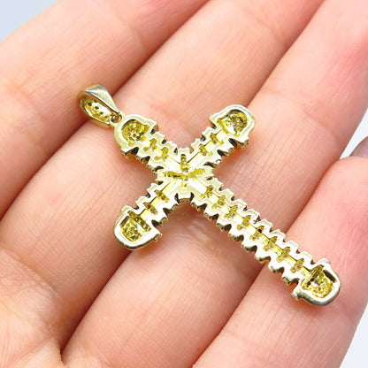 925 Sterling Silver Gold Plated C Z & Enamel Cross Pendant