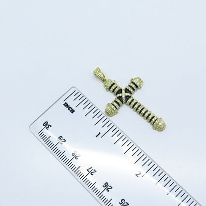 925 Sterling Silver Gold Plated C Z & Enamel Cross Pendant