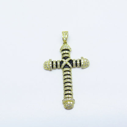 925 Sterling Silver Gold Plated C Z & Enamel Cross Pendant