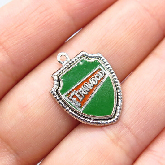 925 Sterling Silver Vintage Colorful Enamel "Fernwood" Charm Pendant