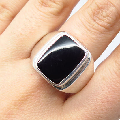 925 Sterling Silver Vintage Real Black Onyx Gemstone Ring Size 13