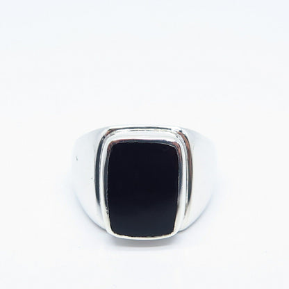 925 Sterling Silver Vintage Real Black Onyx Gemstone Ring Size 13