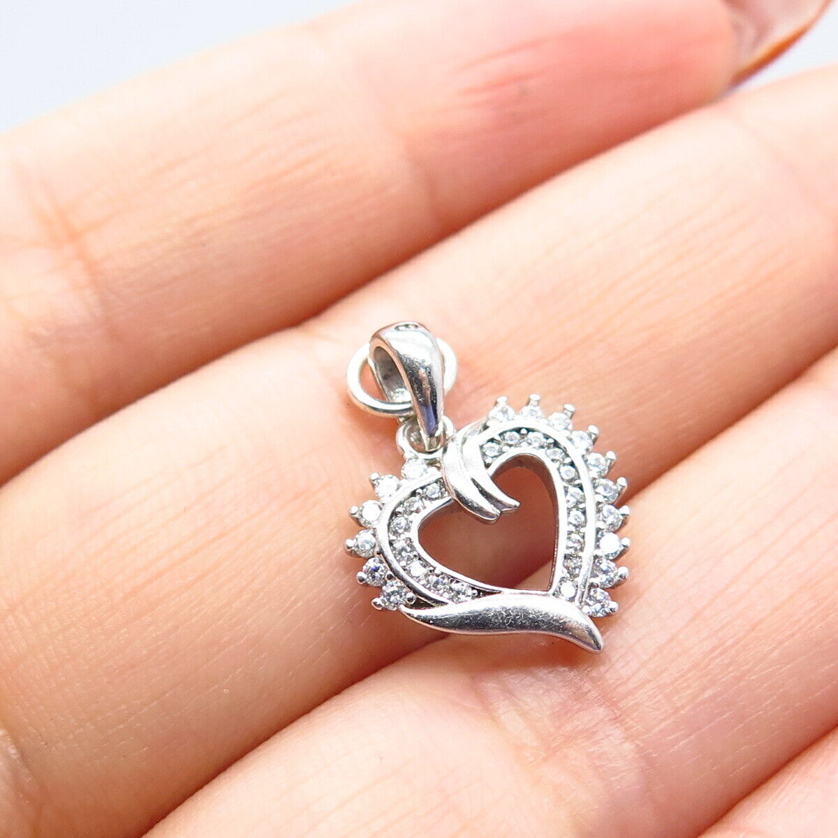 925 Sterling Silver C Z Open Heart Pendant