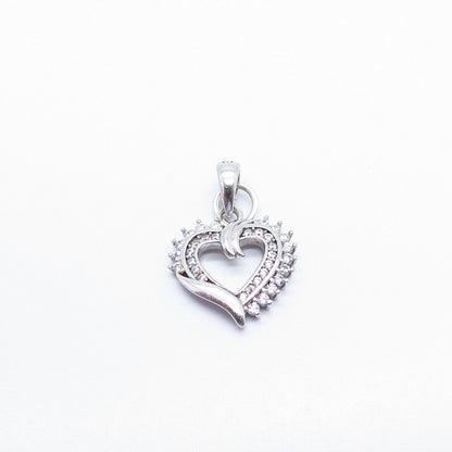 925 Sterling Silver C Z Open Heart Pendant