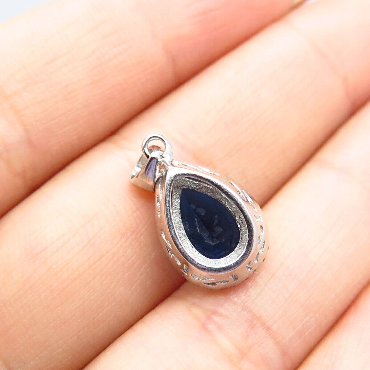 925 Sterling Silver White & Blue C Z Teardrop Pendant