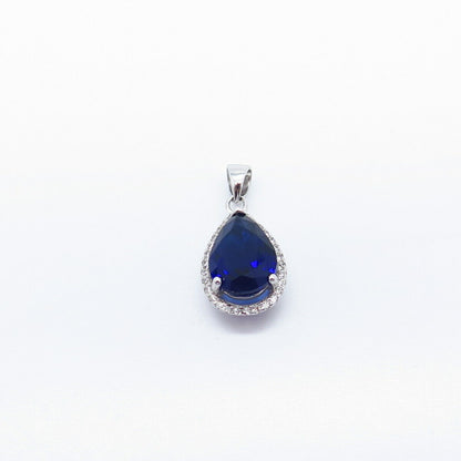 925 Sterling Silver White & Blue C Z Teardrop Pendant