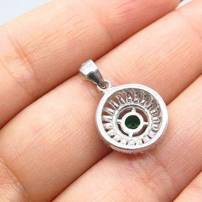 925 Sterling Silver White & Diopside-Tone C Z Pendant