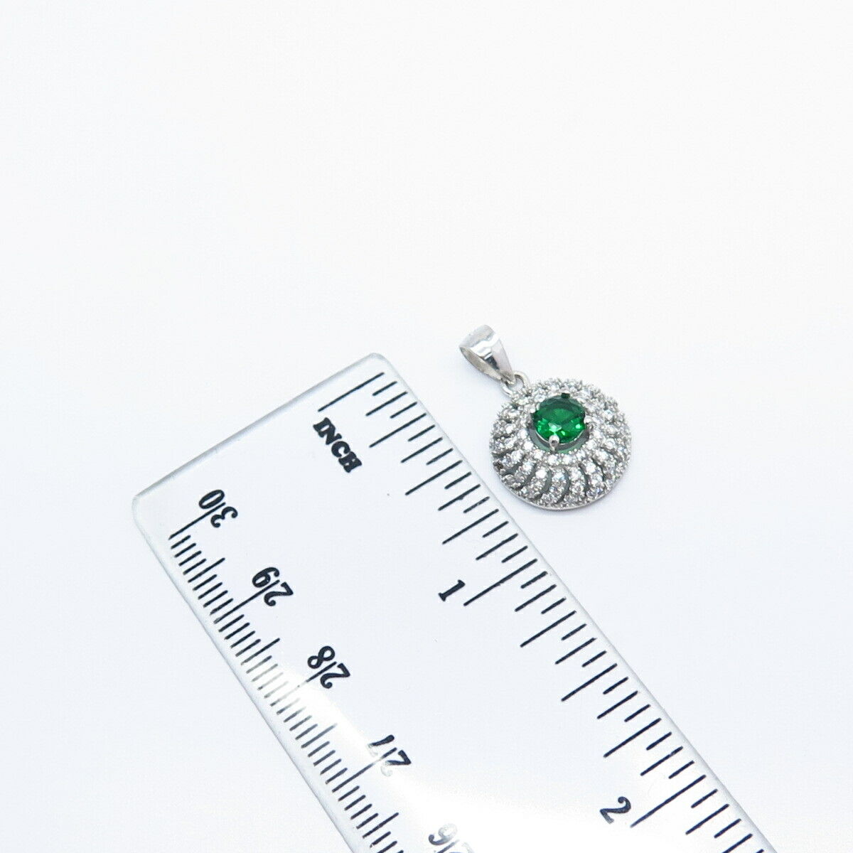 925 Sterling Silver White & Diopside-Tone C Z Pendant