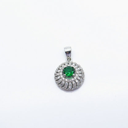 925 Sterling Silver White & Diopside-Tone C Z Pendant