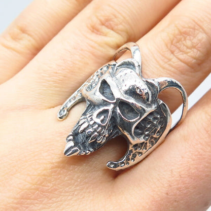 925 Sterling Silver Vintage Scull Biker Wide Ring Size 10.75