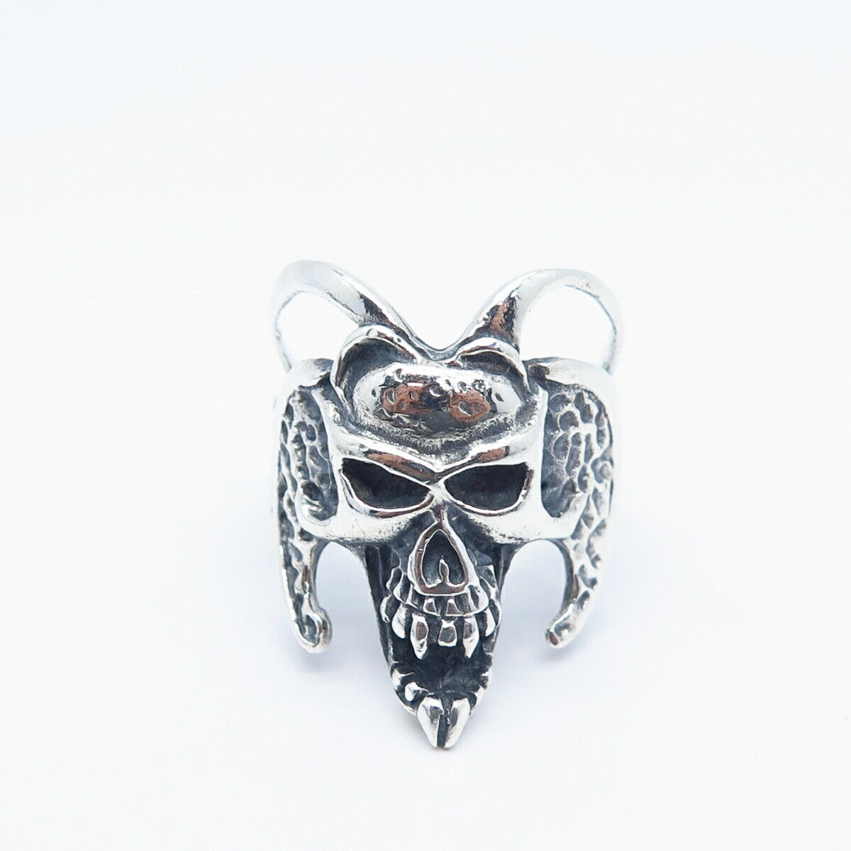 925 Sterling Silver Vintage Scull Biker Wide Ring Size 10.75