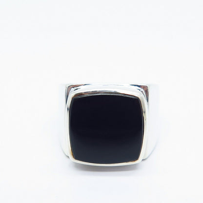 925 Sterling Silver Vintage Real Black Onyx Gemstone Ring Size 9.75