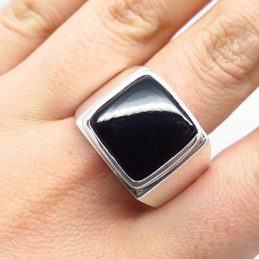 925 Sterling Silver Vintage Real Black Onyx Gemstone Ring Size 13