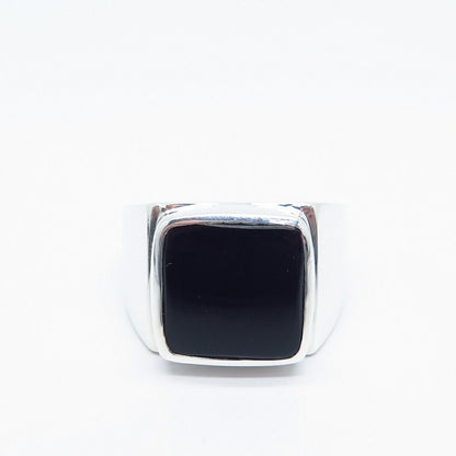 925 Sterling Silver Vintage Real Black Onyx Gemstone Ring Size 13