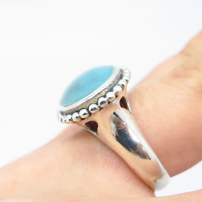 925 Sterling Silver Vintage Real Turquoise Gemstone Beaded Ring Size 6.5