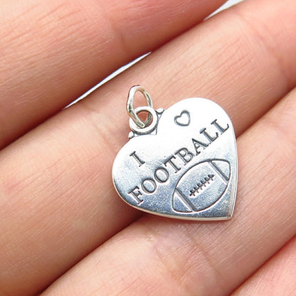 925 Sterling Silver Vintage "I Love Football" Football Ball Heart Pendant