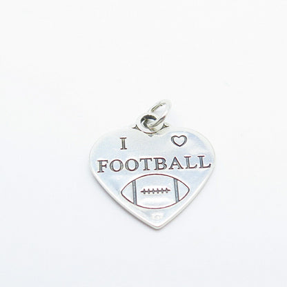 925 Sterling Silver Vintage "I Love Football" Football Ball Heart Pendant