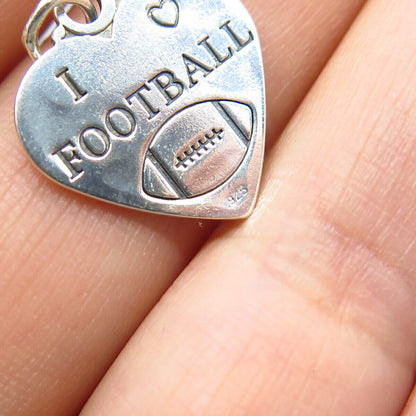 925 Sterling Silver Vintage "I Love Football" Football Ball Heart Pendant