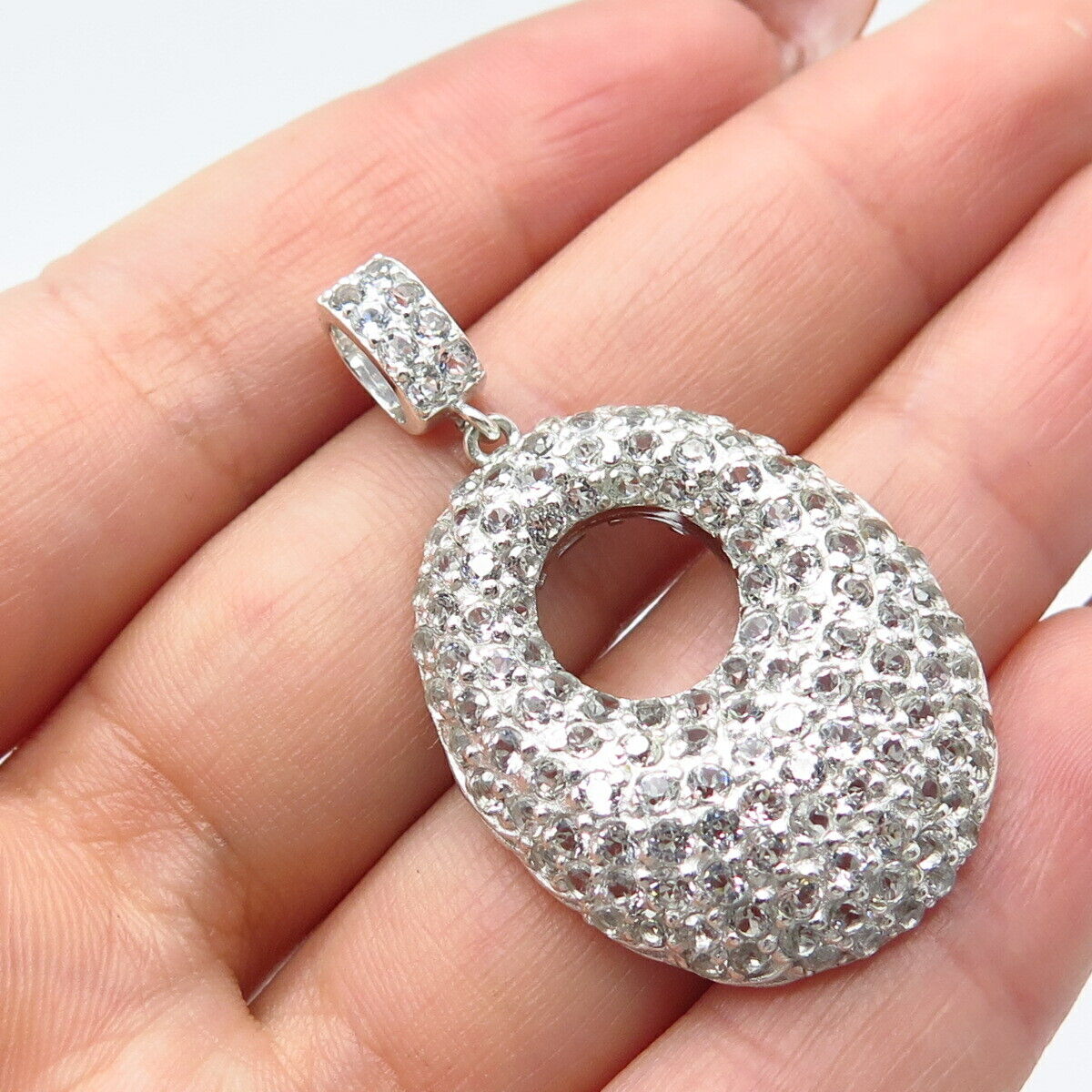 925 Sterling Silver Pave C Z Slide Pendant