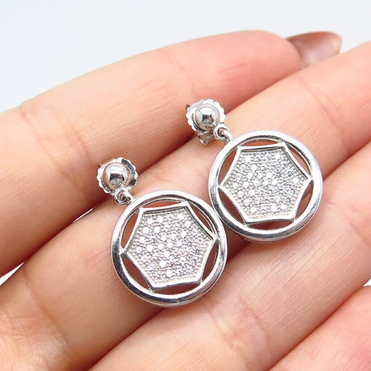 925 Sterling Silver Pave C Z Dangling Earrings