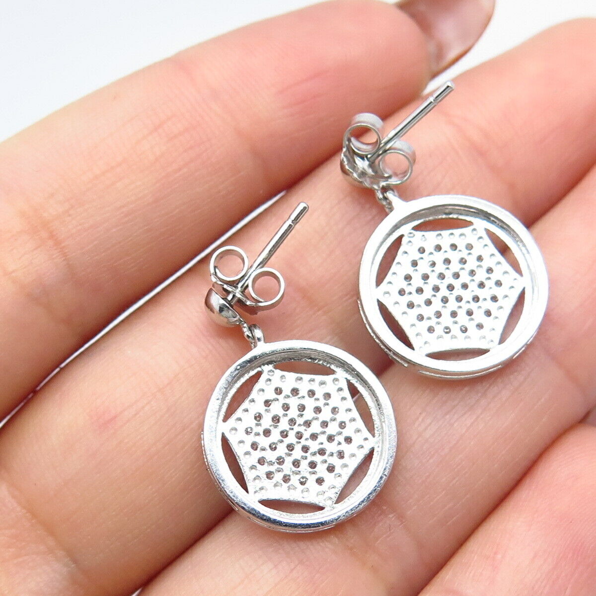 925 Sterling Silver Pave C Z Dangling Earrings