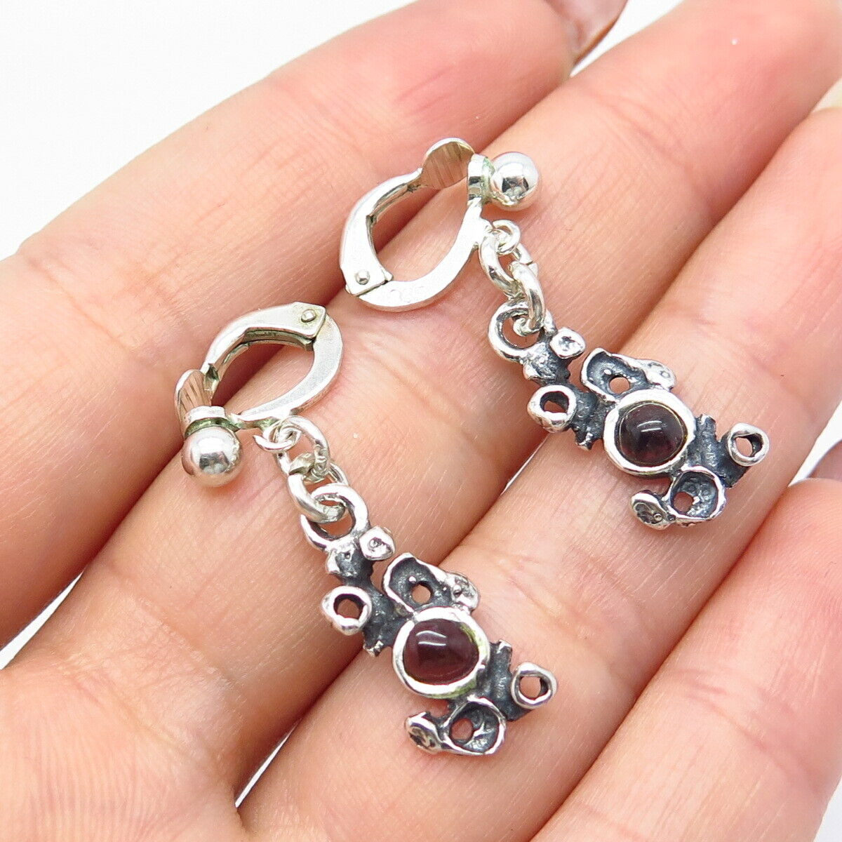 835 Silver Vintage Real Amethyst Gemstone Dangling Earrings