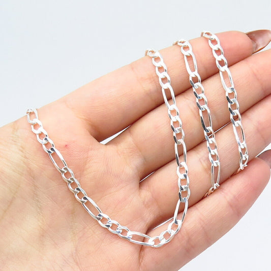 925 Sterling Silver Italy Figaro Chain Necklace 21"