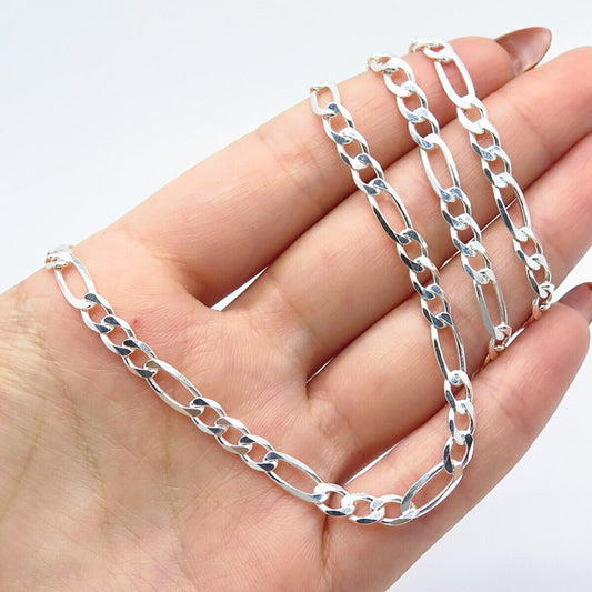 925 Sterling Silver Italy Figaro Chain Necklace 22"