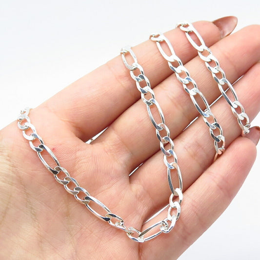 925 Sterling Silver Italy Figaro Chain Necklace 19"