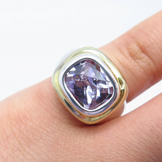 925 Sterling Silver 2-Tone Amethyst-Tone C Z Ring Size 4.5