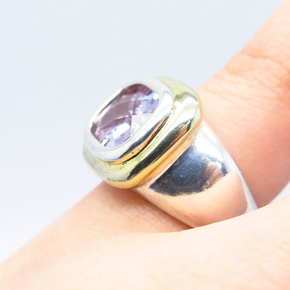 925 Sterling Silver 2-Tone Amethyst-Tone C Z Ring Size 4.5