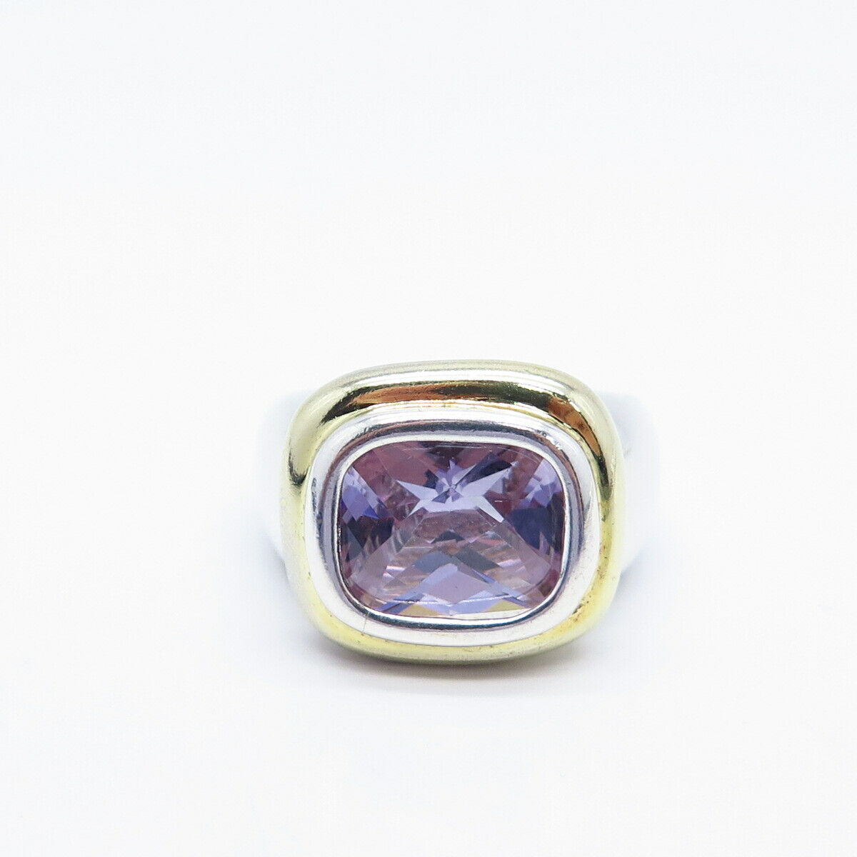 925 Sterling Silver 2-Tone Amethyst-Tone C Z Ring Size 4.5