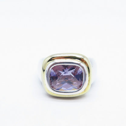 925 Sterling Silver 2-Tone Amethyst-Tone C Z Ring Size 4.5