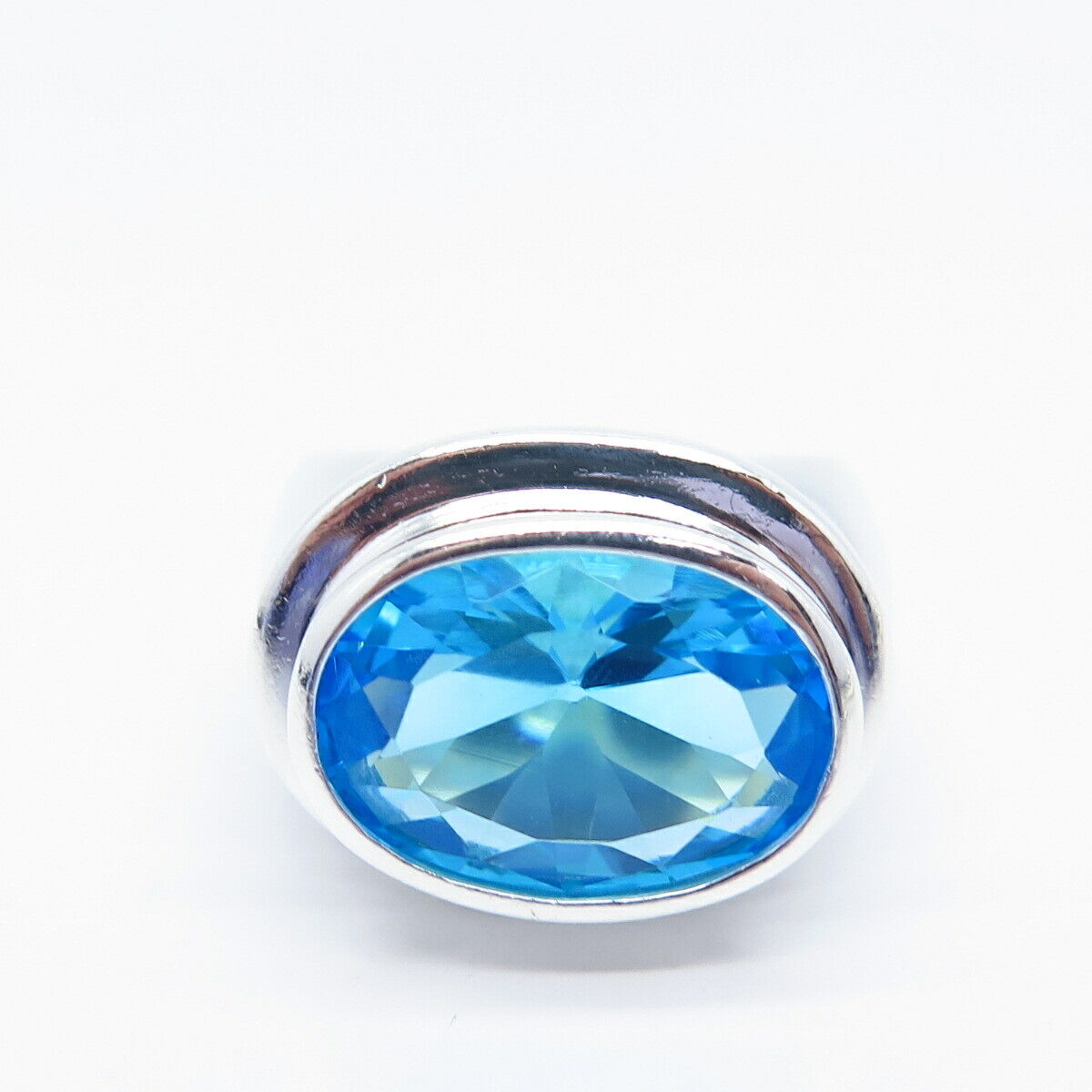 925 Sterling Silver Vintage Blue Topaz-Tone C Z Ring Size 6.75