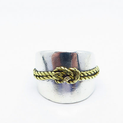 925 Sterling Silver 2-Tone Vintage Mexico Twisted Knot Ring Size 7