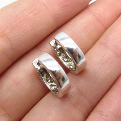 925 Sterling Silver C Z Hoop Earrings