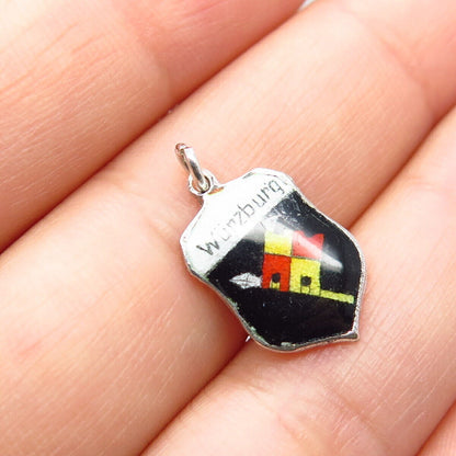 925 Sterling Silver Vintage Enamel "Würzburg" Coat of Arms Charm Pendant