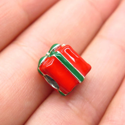 925 Sterling Silver Colorful Enamel Gift Box Bead Charm