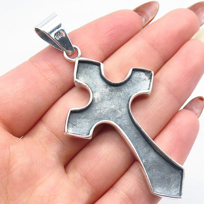 950 Silver Vintage Heart Ornate Cross Pendant