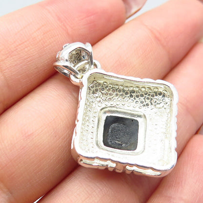 925 Sterling Silver Vintage Real Black Onyx Gemstone Ornate Pendant