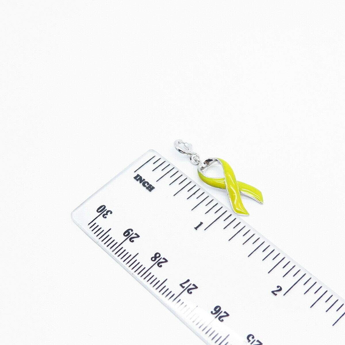 925 Sterling Silver Vintage Yellow Enamel Bone Cancer Ribbon Charm Pendant