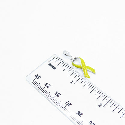 925 Sterling Silver Vintage Yellow Enamel Bone Cancer Ribbon Charm Pendant