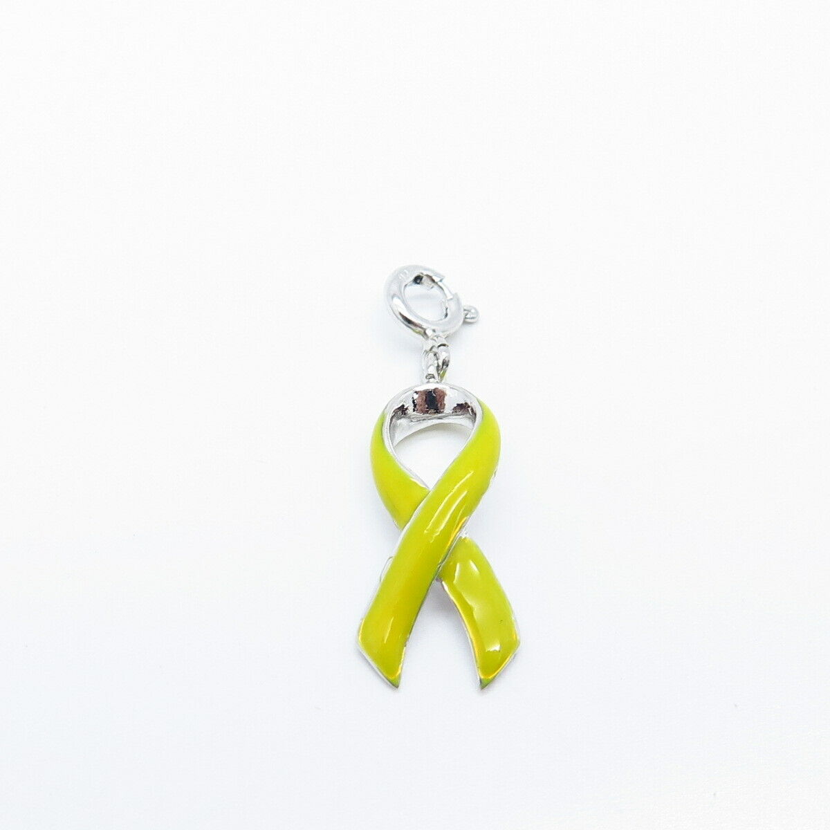 925 Sterling Silver Vintage Yellow Enamel Bone Cancer Ribbon Charm Pendant