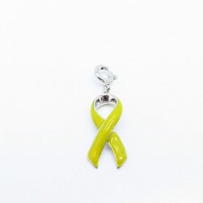 925 Sterling Silver Vintage Yellow Enamel Bone Cancer Ribbon Charm Pendant