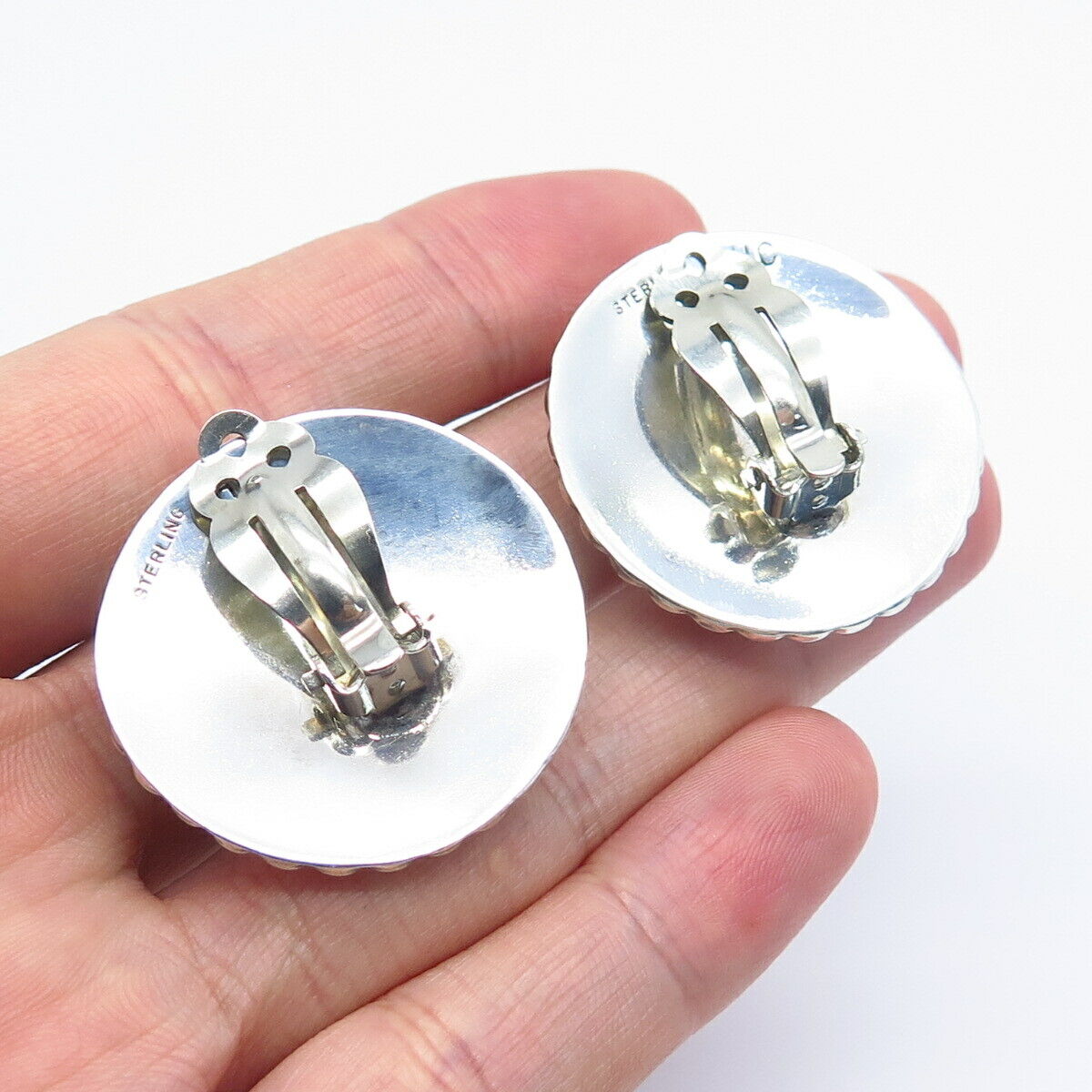 925 Sterling Silver Vintage Hemisphere Clip On Earrings