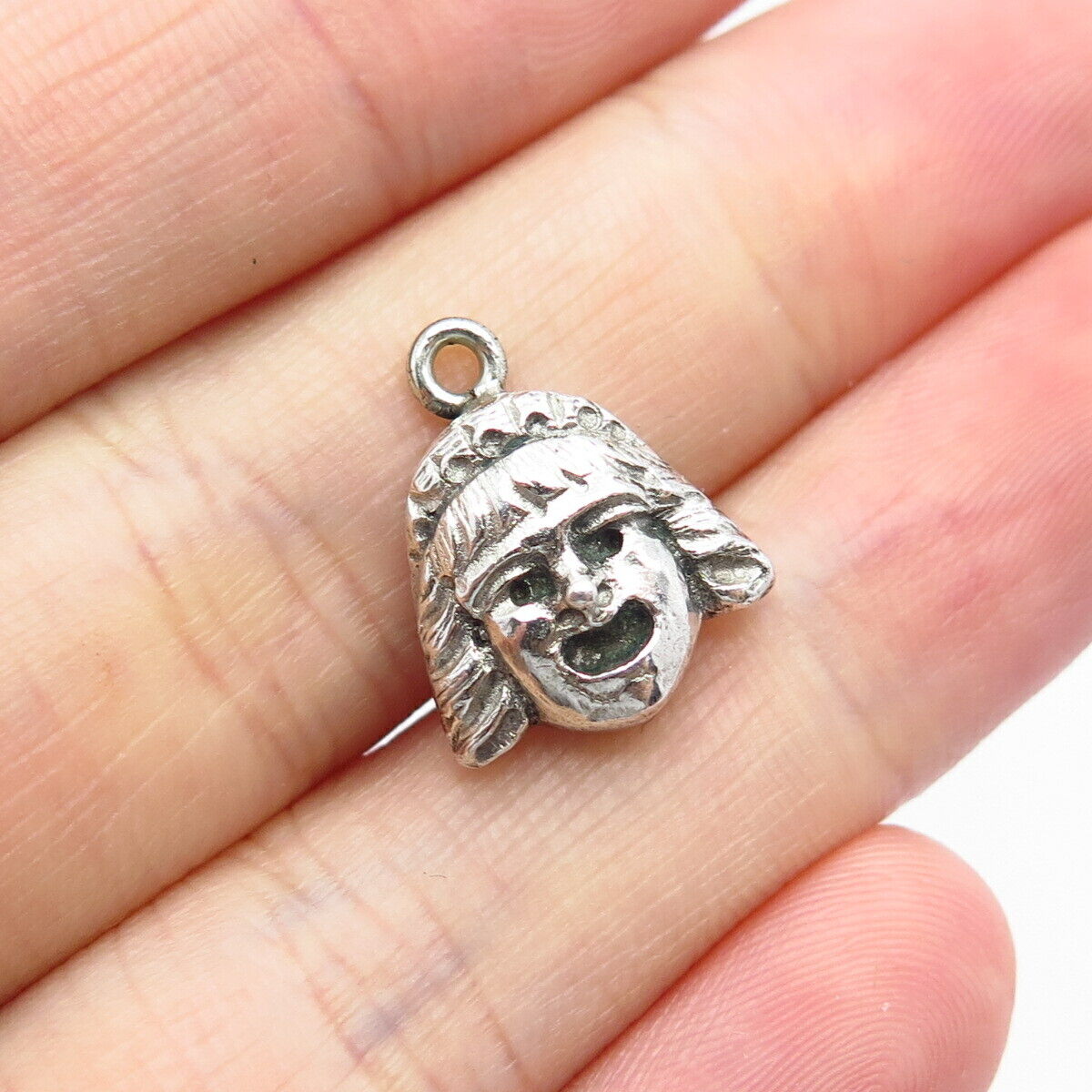 925 Sterling Silver Vintage Face Modernist Charm Pendant