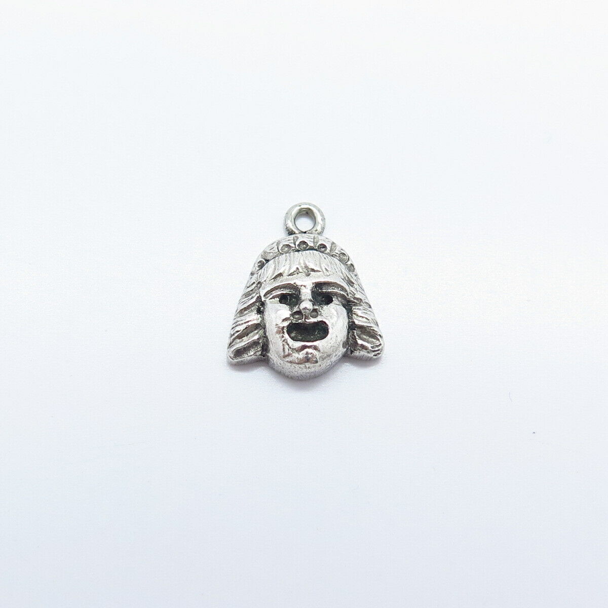 925 Sterling Silver Vintage Face Modernist Charm Pendant